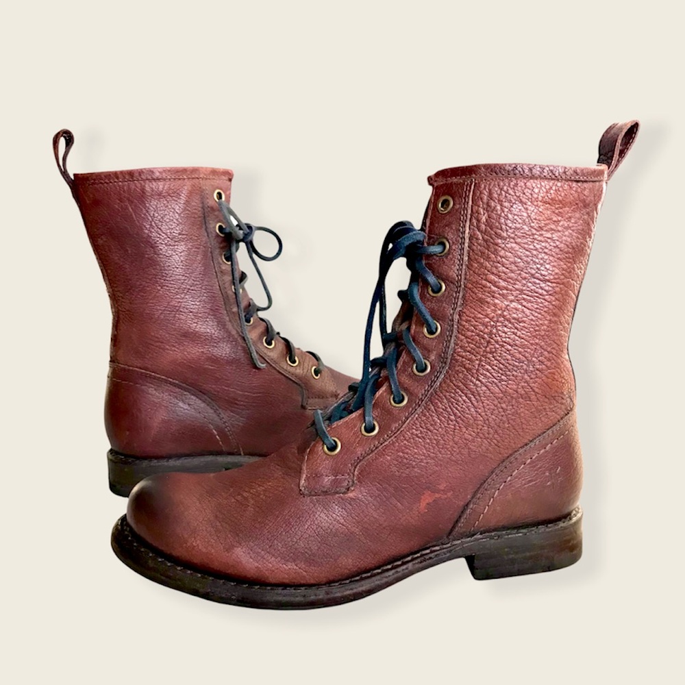 Frye Veronica Combat Dark Brown Leather Lace Up Boots - Picture 15 of 16